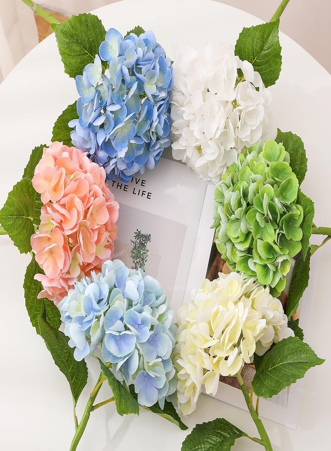 Kisflower 6PCS 22 inch Hydrangea Artificial Flowers Real Touch Blue Faux Hydrangea Flowers with Home Office Decor or Wedding Arrange Holiday and Birthday Party Decorations(Blue) - Image 4