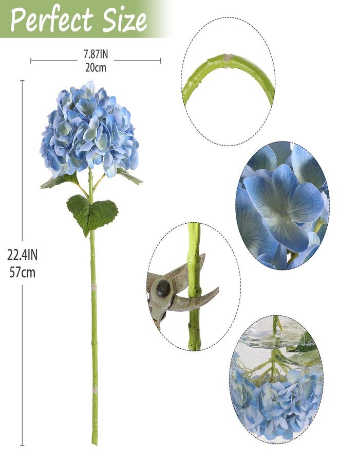 Kisflower 6PCS 22 inch Hydrangea Artificial Flowers Real Touch Blue Faux Hydrangea Flowers with Home Office Decor or Wedding Arrange Holiday and Birthday Party Decorations(Blue) - Image 2