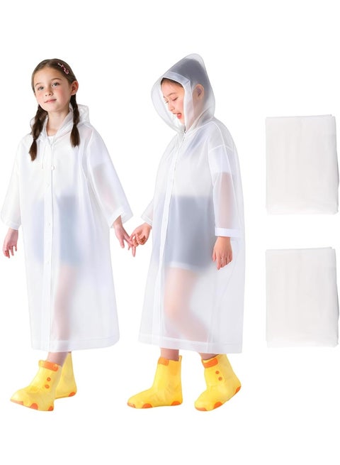 SOURCE Kids Raincoat,2 Pcs Kids Waterproof Thick Rain Ponchos For Kids,Reusable Emergency Rain Coats For Boys Girls,Kids Snow Rainwear Jacket with Hood and Drawstring,Portable EVA Rain Jacket,White