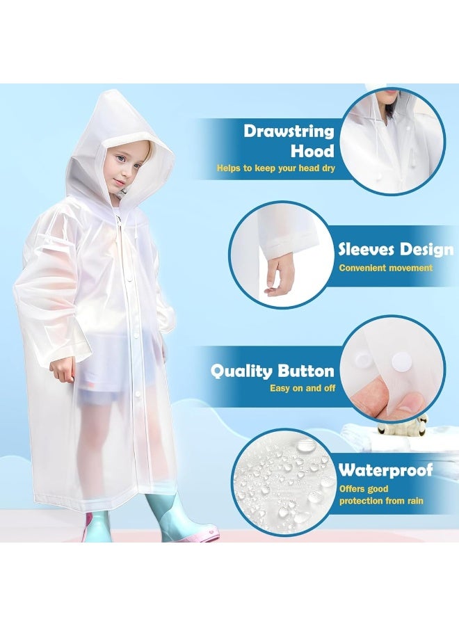Kids Raincoat,2 Pcs Kids Waterproof Thick Rain Ponchos For Kids,Reusable Emergency Rain Coats For Boys Girls,Kids Snow Rainwear Jacket with Hood and Drawstring,Portable EVA Rain Jacket,White - Image 2