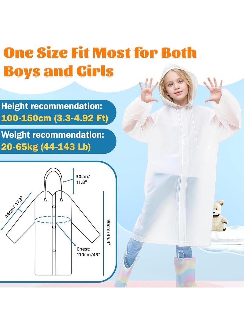 Kids Raincoat,2 Pcs Kids Waterproof Thick Rain Ponchos For Kids,Reusable Emergency Rain Coats For Boys Girls,Kids Snow Rainwear Jacket with Hood and Drawstring,Portable EVA Rain Jacket,White - Image 3
