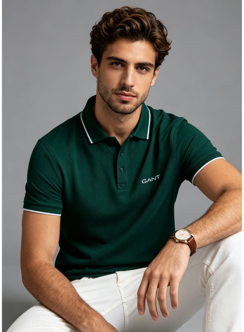 GANT Men's Short Sleeve Polo Shirt Classic Casual Top - Dark Green - Image 3