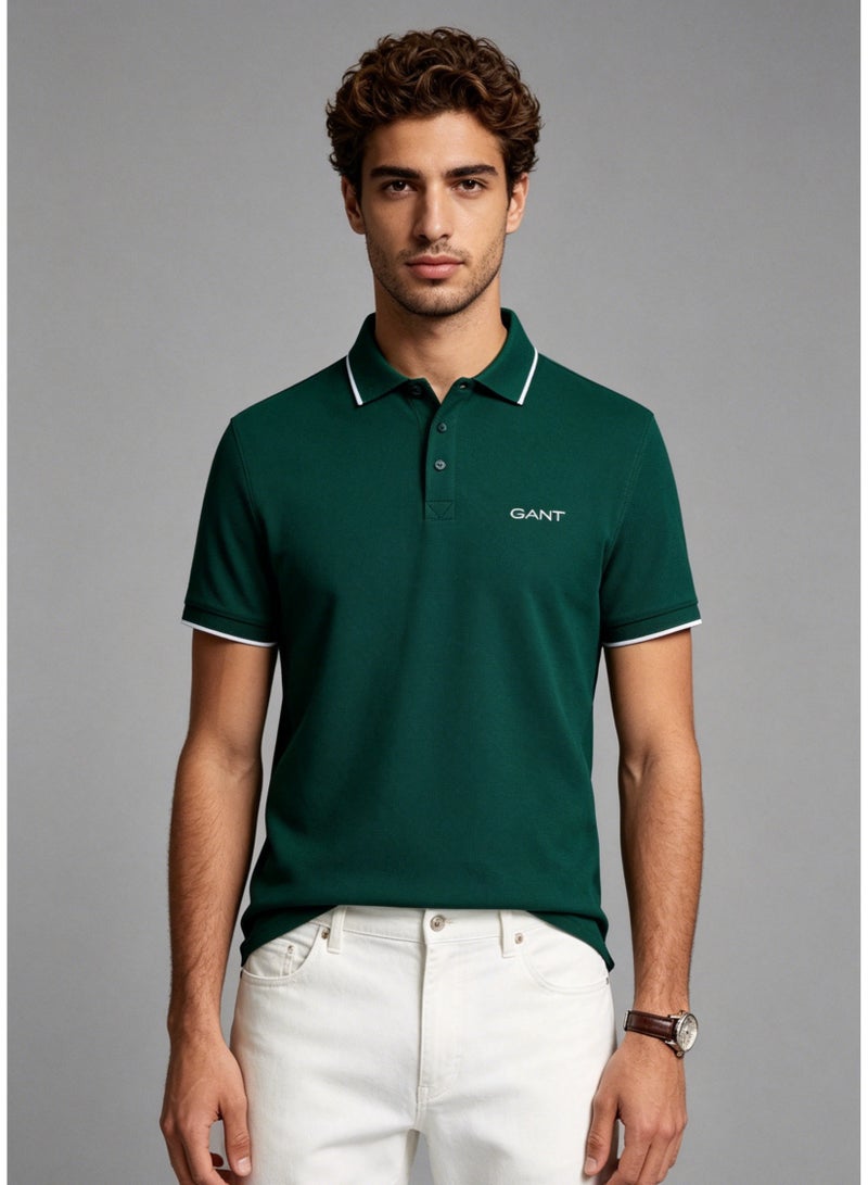 GANT Men's Short Sleeve Polo Shirt Classic Casual Top - Dark Green - Image 4