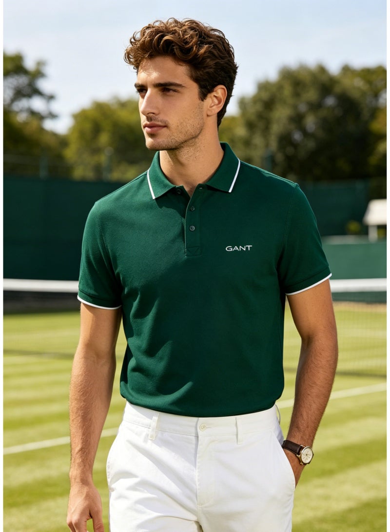 GANT Men's Short Sleeve Polo Shirt Classic Casual Top - Dark Green - Image 5
