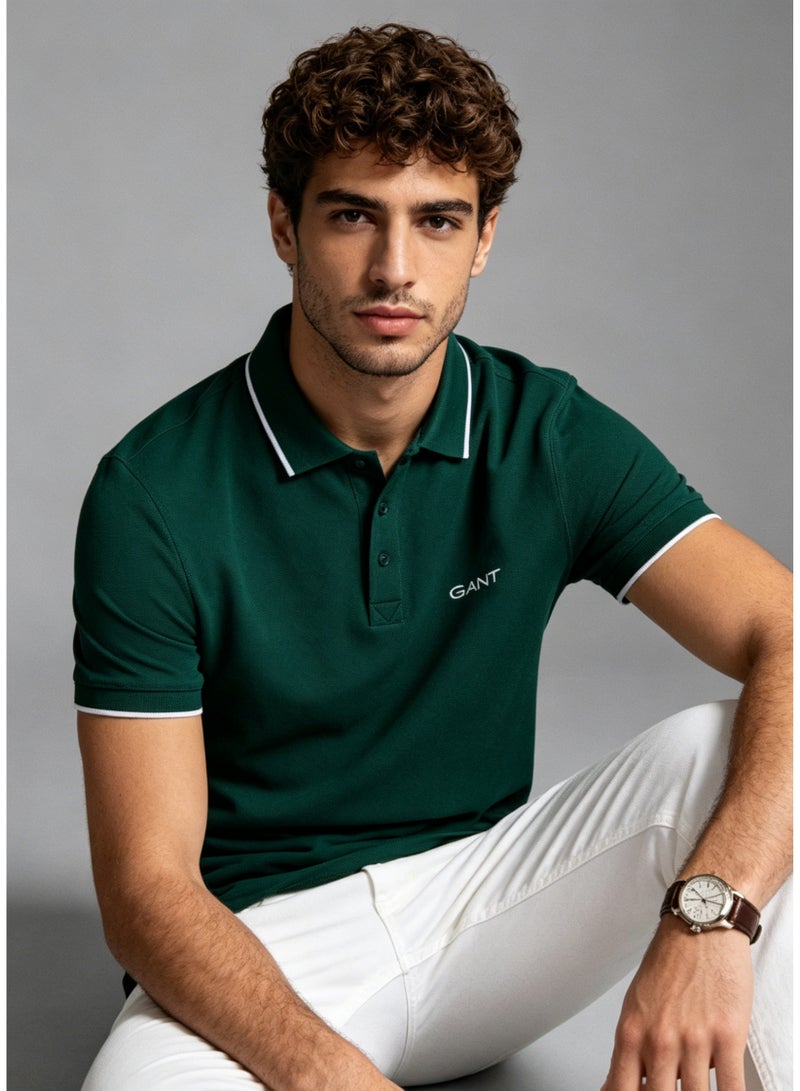GANT Men's Short Sleeve Polo Shirt Classic Casual Top - Dark Green - Image 1