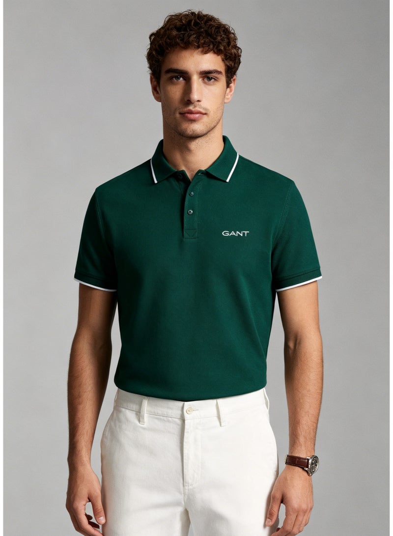 GANT Men's Short Sleeve Polo Shirt Classic Casual Top - Dark Green - Image 2