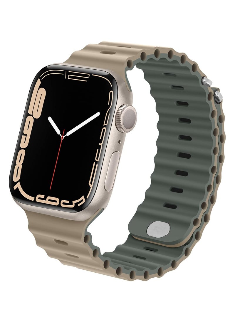 Color Fans - Apple Watch Ocean Band 41mm 40mm 38mm for Men Women, Soft Silicone Sport Band Replacement Strap for Apple Watch Ultra iWatch Series 8 7 SE 6 5 4 3 2 1 Khalki-green - Image 1