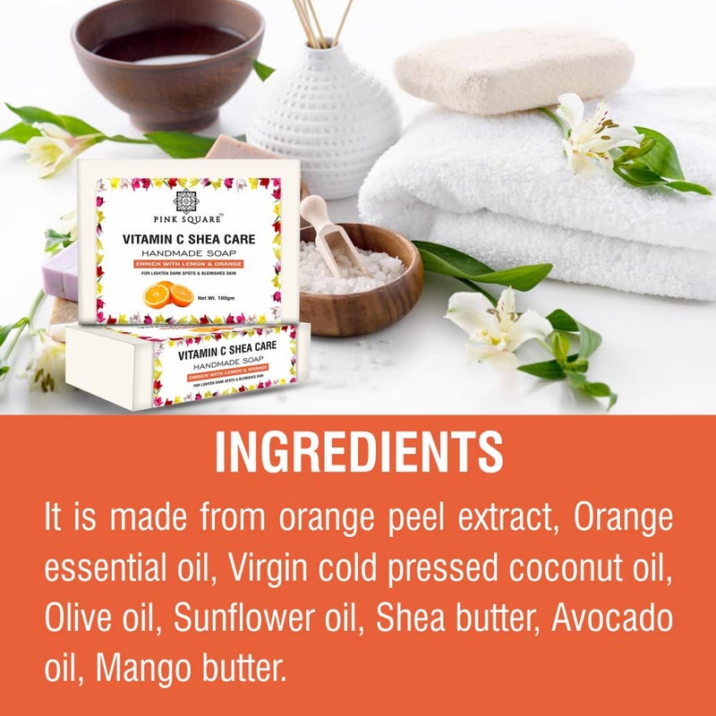 Pink Square Handmade Soap Vitamin C Bathing Bar Enrich with Lemon Orange and Shea Butter Pack of 2 of 100 Grams200 Grams - Image 5