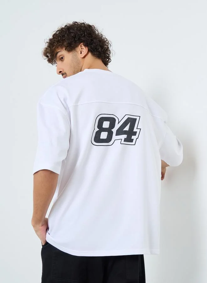 Styli Styli Men White Terry Printed Cut and Sew Panel Boxy T-Shirt