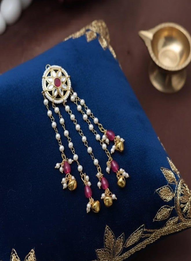 MILAPARK CRAFTS Bridal Hair Clip Gold Plated Red Kundan and Pearl Juda Accessory with Ghungroo | Traditional Temple Jewellery for Wedding Bun and Festive Hairstyles (1-Piece) - Image 1