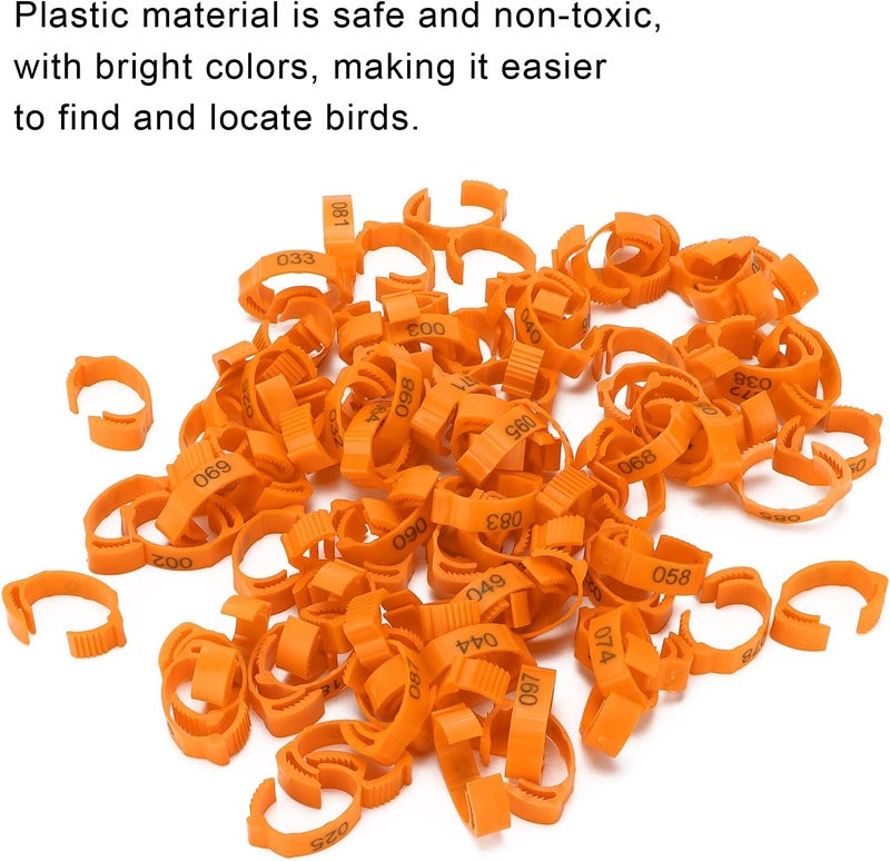 100Pcs Poultry Foot Rings, Numbered Identification Leg Buckles, Yellow - Retractable Design, Non - Plastic, Easy Size Adjustment for Chicken Duck Bird (Orange (100 per Pack)) - Image 3