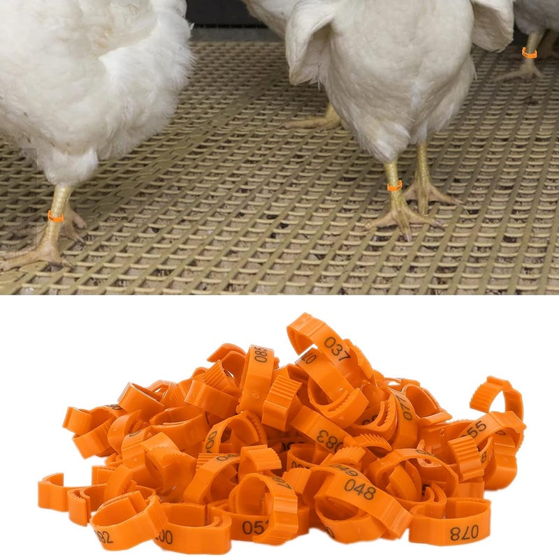 100Pcs Poultry Foot Rings, Numbered Identification Leg Buckles, Yellow - Retractable Design, Non - Plastic, Easy Size Adjustment for Chicken Duck Bird (Orange (100 per Pack)) - Image 5