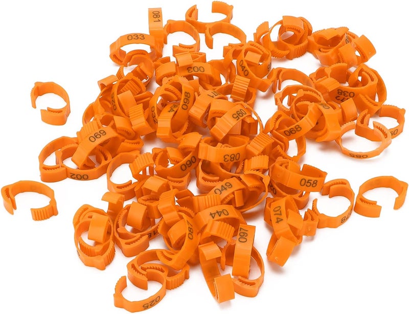 100Pcs Poultry Foot Rings, Numbered Identification Leg Buckles, Yellow - Retractable Design, Non - Plastic, Easy Size Adjustment for Chicken Duck Bird (Orange (100 per Pack)) - Image 1