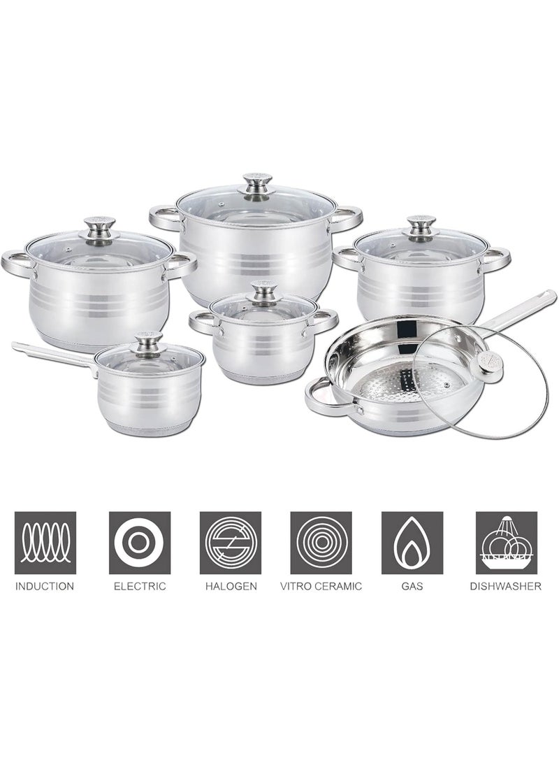 Olympia Stainless Steel 12-Piece Cookware Set - Casserole, Saucepan, Fry Pan Heavy Duty With Stainless Steel Handle Gas, Stovetops Compatible For Family Meals - Image 2