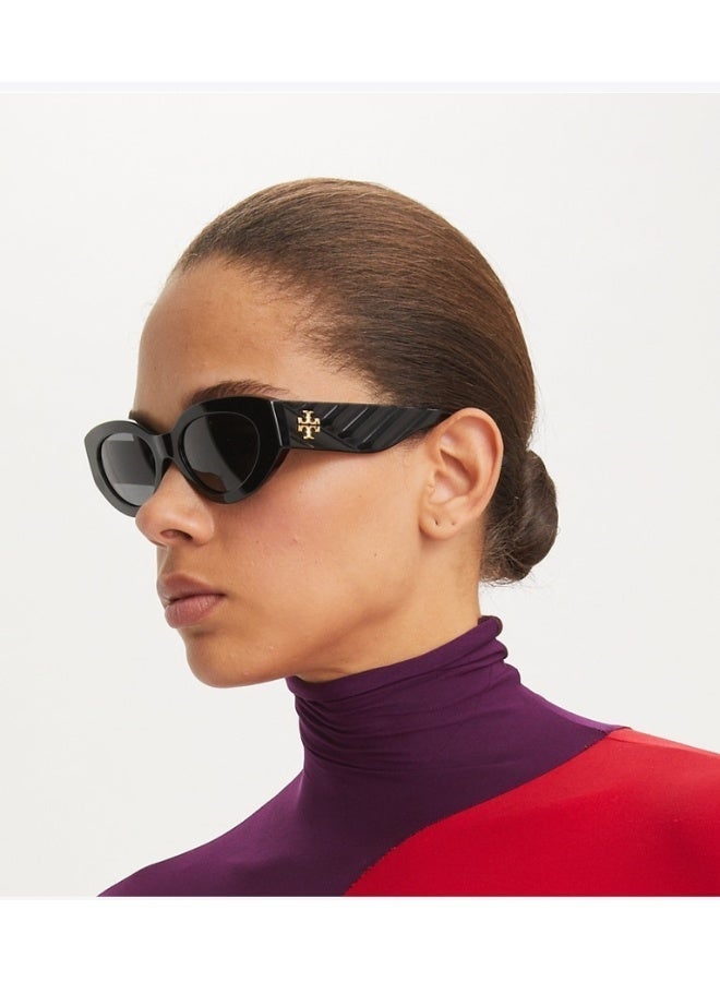 Tory Burch Women's Cat-Eye Sunglasses with Gold Logo, Black - Image 3