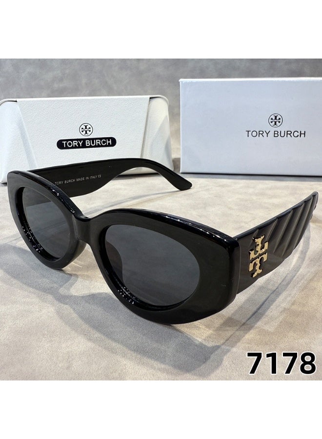 Tory Burch Women's Cat-Eye Sunglasses with Gold Logo, Black - Image 2
