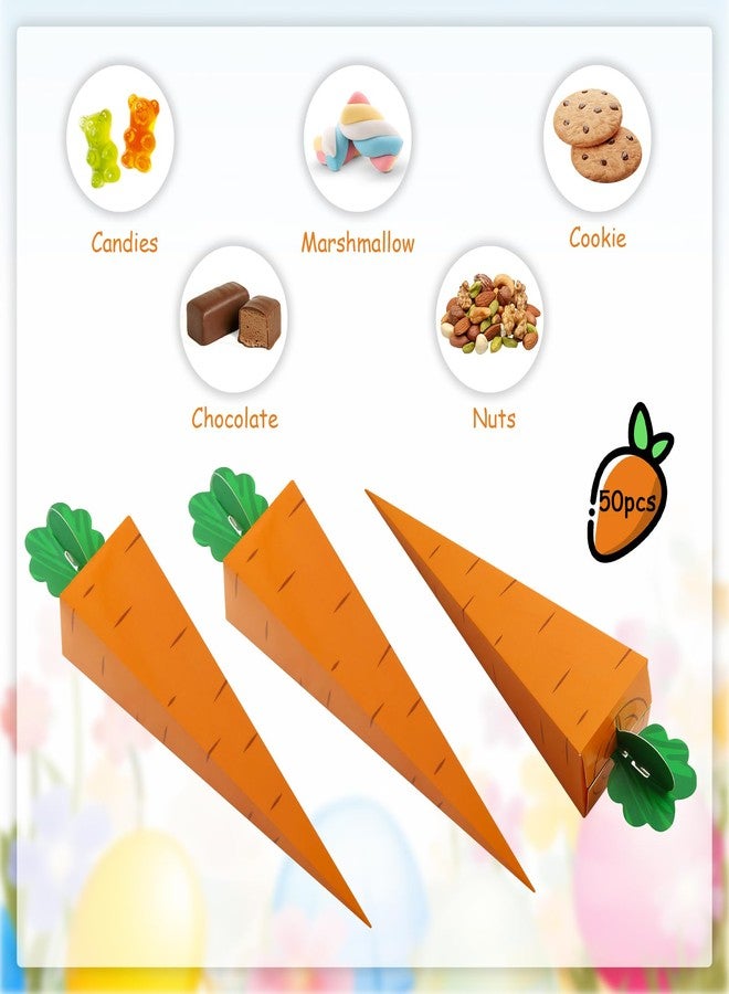 Geluode Carrot Treat Boxes, 50Pcs Carrot Shaped Cookie Candy Boxes 3D Carrot Cardboard Box, Easter Treat Boxes Party Favor Bags for Easter Spring Themed Birthday Party Easter Decoration - Image 4