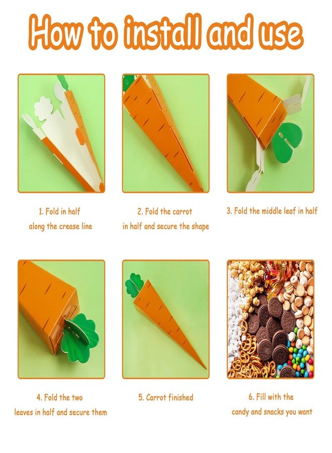 Geluode Carrot Treat Boxes, 50Pcs Carrot Shaped Cookie Candy Boxes 3D Carrot Cardboard Box, Easter Treat Boxes Party Favor Bags for Easter Spring Themed Birthday Party Easter Decoration - Image 3
