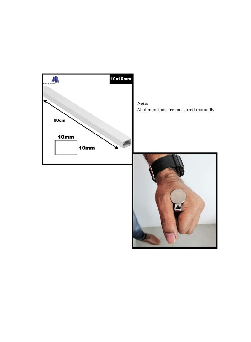 90cm Square Cable Box Self Adhesive PVC Trunking White Red Sticker Wall Cord Cover Cable Concealer On-Wall Wire Cover Paintable Cable Management Raceway to Hide Wires - Pack of 3 (10x10MM)  - Image 2
