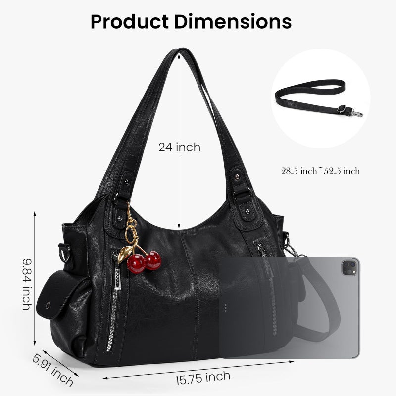 BBIQI Slouchy Hobo Shoulder Bag for Women Soft Leather Purse and Handbags Punk Style Tote Bag Crossbody Y2k Bags (Black) - Image 4