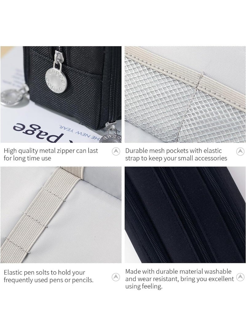 حقيبة أقلام كبيرة السعة بثلاثة أقسام، حقيبة أقلام للمدرسة، للفتيات والمراهقين والرجال والنساء، سوداء، خفيفة الوزن، للسفر - Image 4