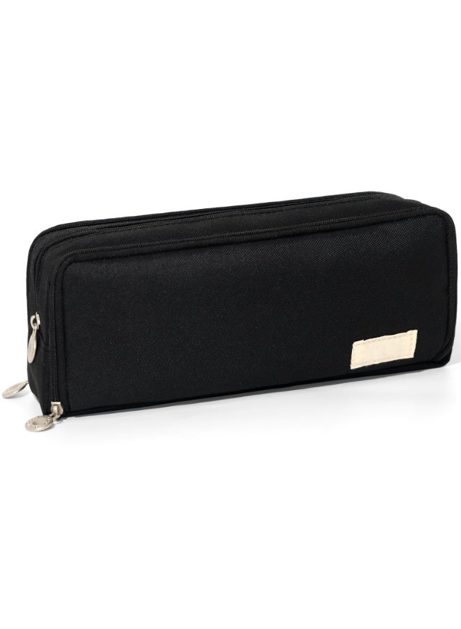 حقيبة أقلام كبيرة السعة بثلاثة أقسام، حقيبة أقلام للمدرسة، للفتيات والمراهقين والرجال والنساء، سوداء، خفيفة الوزن، للسفر - Image 1