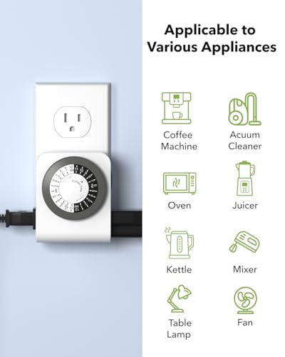 BN-LINK Outlet Timer with 2 Grounded Outlets, Mechanical Light Timer for Electrical Outlet Indoor, 24-Hour 3-Prong for Lamp,Indoor Lighting,Fan and Christmas Light (1 Pack-3Prong(Dual Outlet)) - Image 5