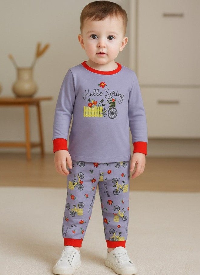Kidbea Kids Typography Printed Cotton Night Suit Set with Full-Sleeve T-Shirt and Joggers - Image 1