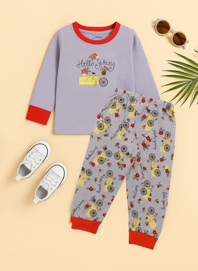 Kidbea Kids Typography Printed Cotton Night Suit Set with Full-Sleeve T-Shirt and Joggers - Image 2