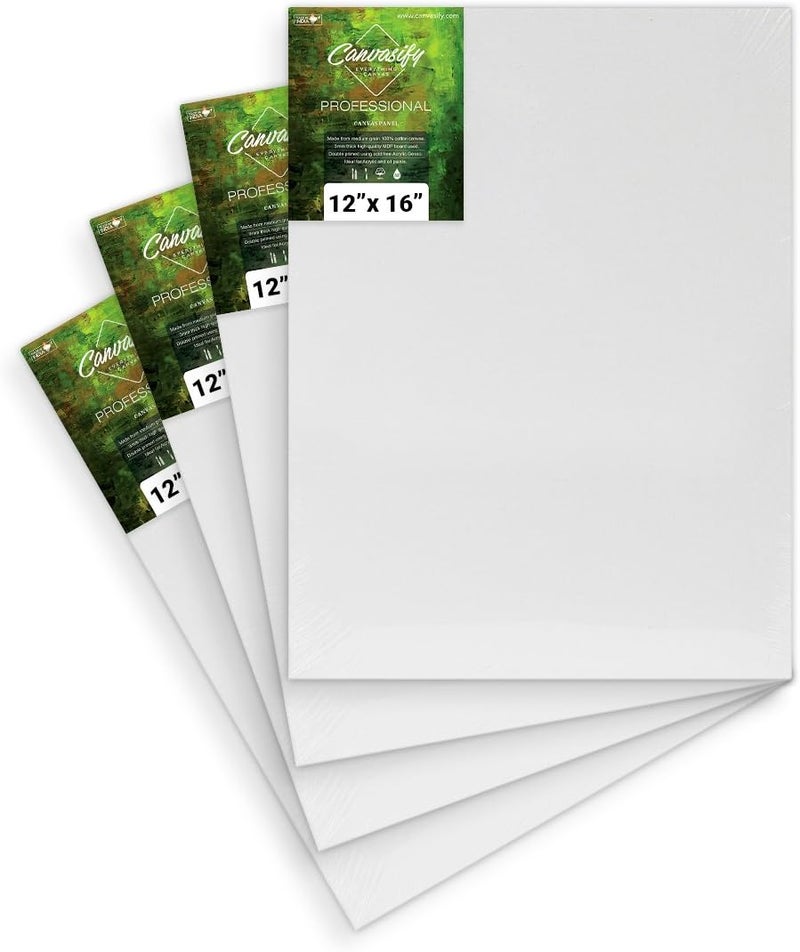 Canvasify Medium Grain Canvas Board for Painting- 12" X 16" (Pack of 4) Primed Cotton Canvas Boards for Oil & Acrylic Paint, Collages, Artists, Advertising Poster & Decorating Projects - Image 1