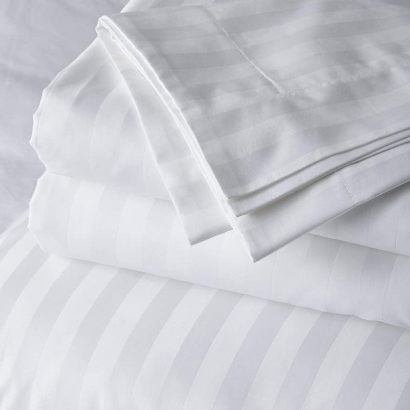 BDWEAVES NUMERON Plain White cotton Stripes -King size Bedsheet bedding set - 400 TC soft 1 cm a striped finish | with 2 Pillow Cover | 400 TC King - Image 1