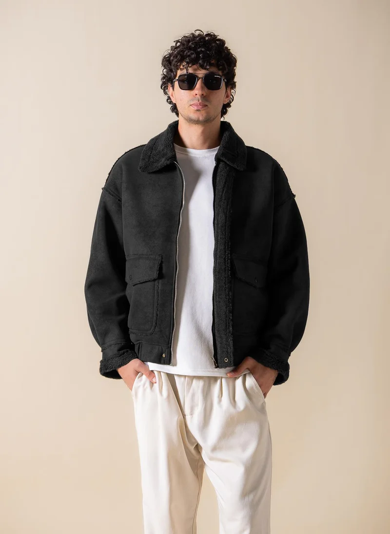 SHAPES FAUX FUR ZIP-UP JACKET