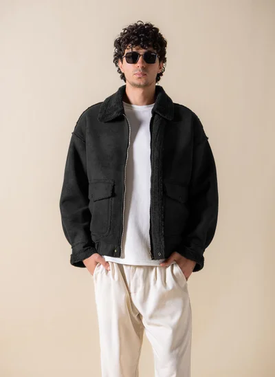 SHAPES FAUX FUR ZIP-UP JACKET