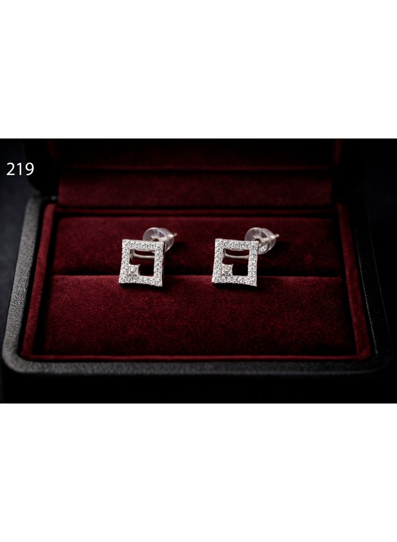 3Diamonds Platinum & Rhodium Plated Square Stud Earrings Zircon Sparkle - Image 1