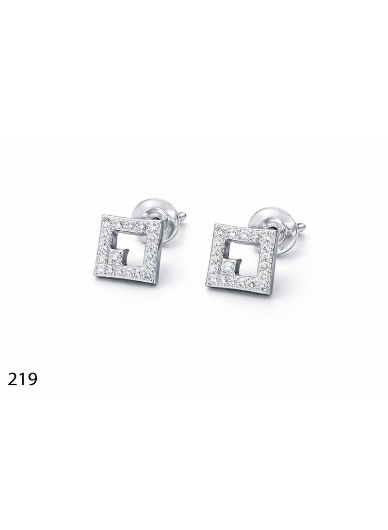 3Diamonds Platinum & Rhodium Plated Square Stud Earrings Zircon Sparkle - Image 3
