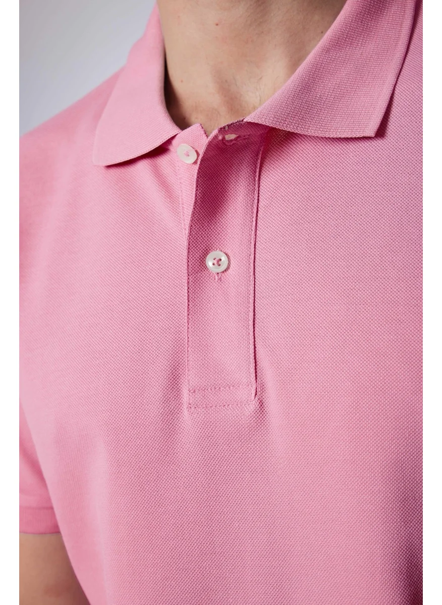 Tudors Men's Slim Fit Narrow Cut Cotton Plain Pique Lilac Polo Collar T-Shirt