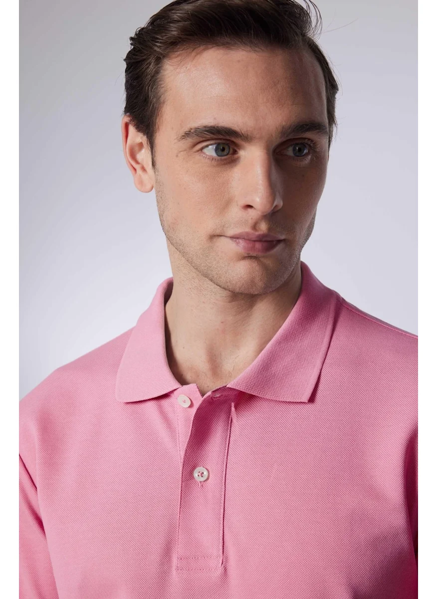 Tudors Men's Slim Fit Narrow Cut Cotton Plain Pique Lilac Polo Collar T-Shirt