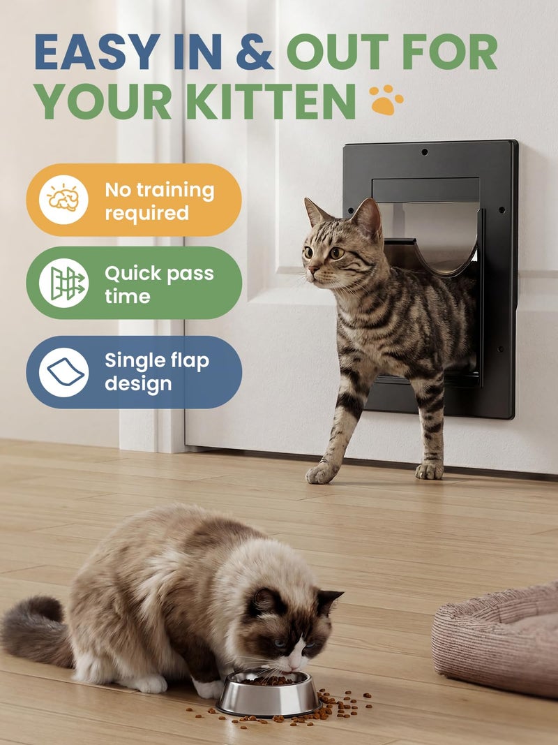 PETCOMING باب قطط PETCOMING، باب قطط داخلي مع شفرات مغناطيسية ناعمة، إغلاق لوحة منزلقة، نفق قابل للتمديد، باب قطط سهل التركيب بنفسك، أبواب خارجية للقطط حتى 20 رطلاً، أسود - Image 2