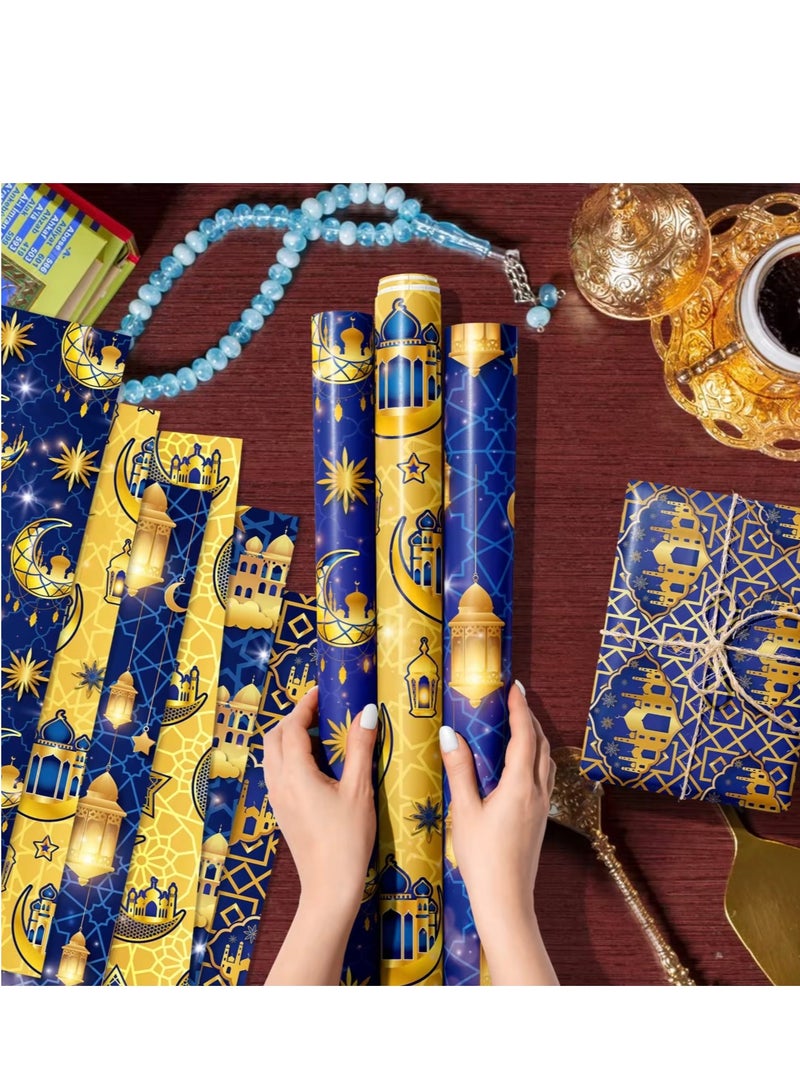 10 Sheets Eid Mubarak Ramadan Kareem Wrapping Paper Moon Star Lantern Patterns Gift Wrap Paper 68.5×50.8cm