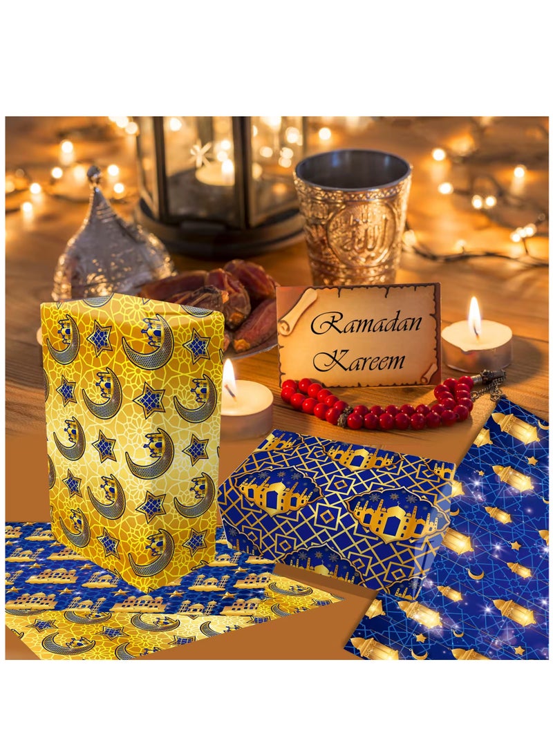 10 Sheets Eid Mubarak Ramadan Kareem Wrapping Paper Moon Star Lantern Patterns Gift Wrap Paper 68.5×50.8cm