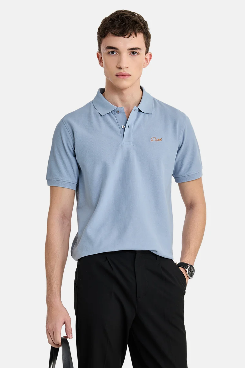 سنيتش Sky Blue Solid Half Sleeve Regular Fit Casual T-Shirt