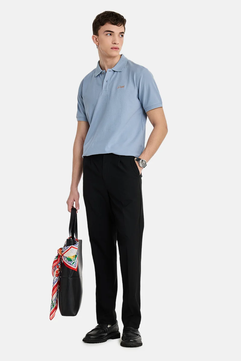 سنيتش Sky Blue Solid Half Sleeve Regular Fit Casual T-Shirt