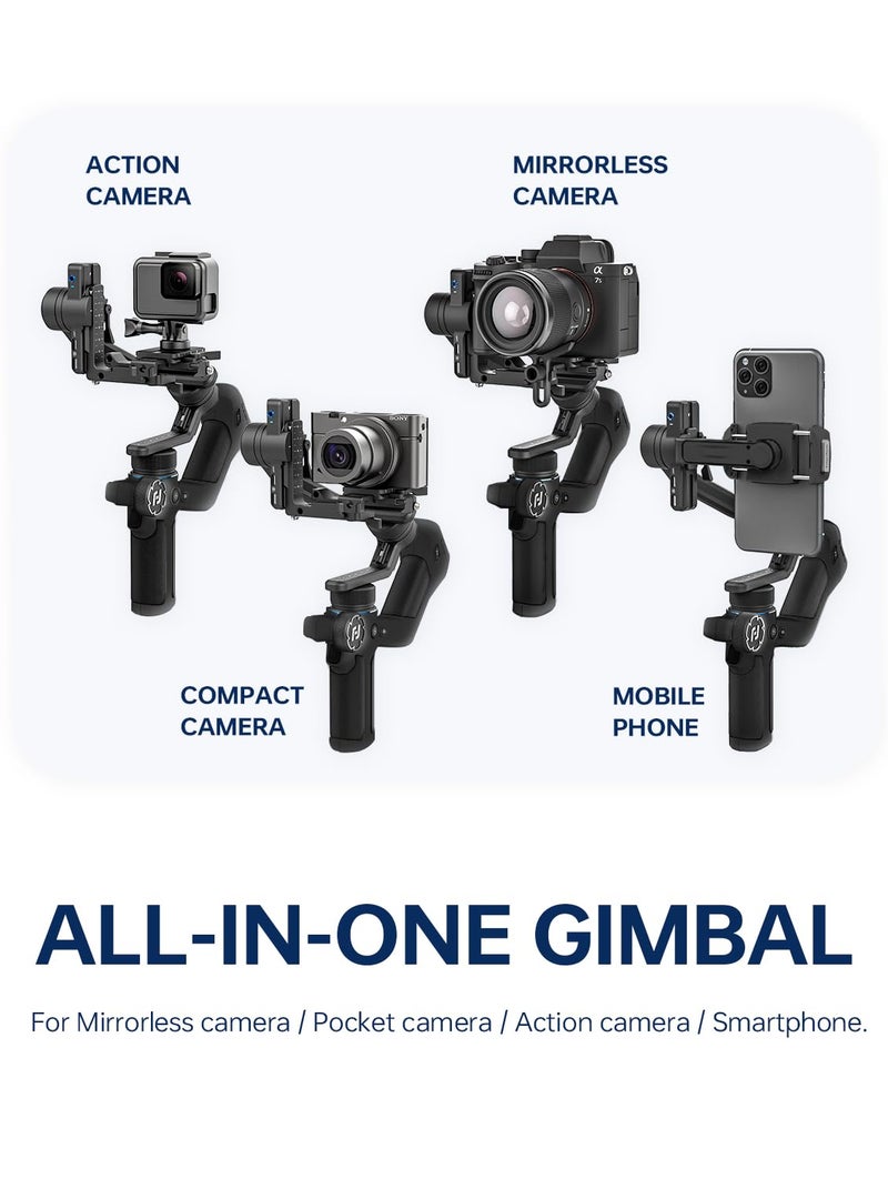FeiyuTech SCORP Mini-2 Combo:Portable Bag+11''Carbon Fiber Pole+Fill Light,All in One 3-Axis Camera Stabilizer,Built-in AI Tracker Handheld Gimbal for Mirrorless Camera,GoPro,Smartphone (Black) - Image 2