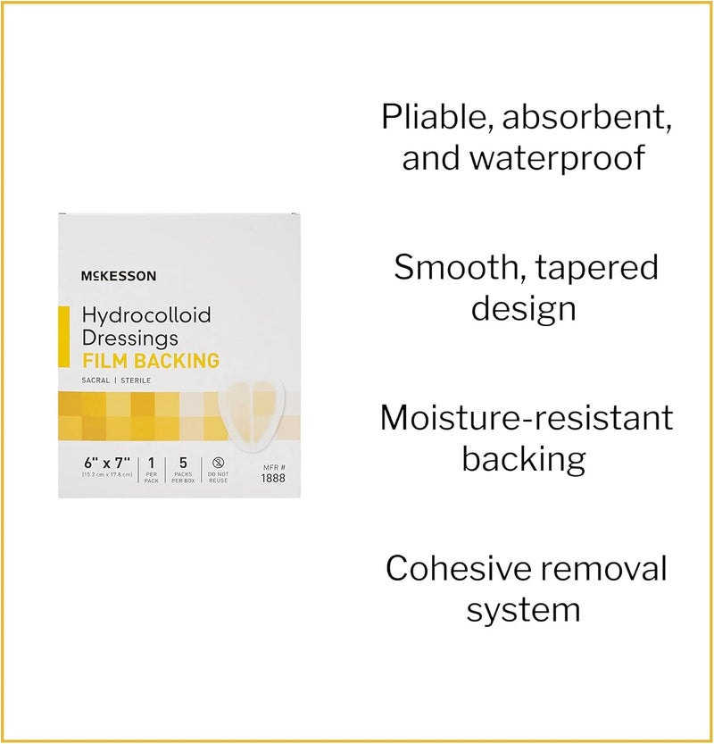McKesson Hydrocolloid Dressing Sterile Sacral Film Backing 6 in x 7 in 5 Count 1 Pack - Image 3