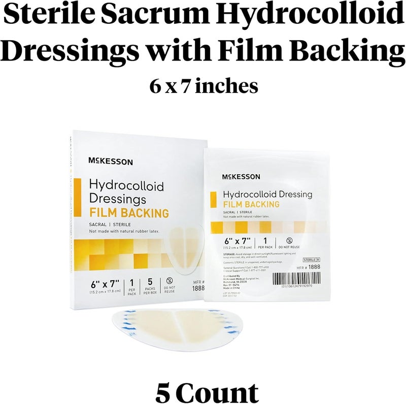 McKesson Hydrocolloid Dressing Sterile Sacral Film Backing 6 in x 7 in 5 Count 1 Pack - Image 2