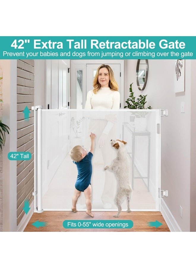 BETERTEK 42 Inch Extra Tall Retractable Baby Gate 55" Wide Retractable Dog Gate Extra Tall Baby Gate For Dogs Indoor Extra Tall Dog Gate For Doorway Extra Tall Pet Gate Dog Gates For The House Retractable Gate  - Image 2