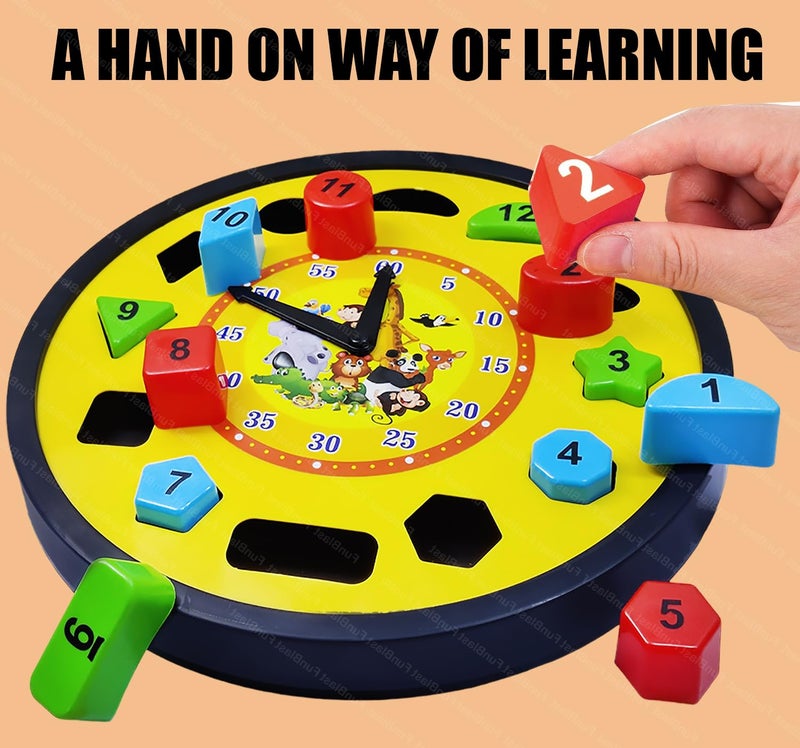 FunBlast ساعة تعليمية للأطفال، لعبة لغز الساعة، لعبة تعليم الوقت للأطفال الصغار، لعبة تعليم الأشكال والأرقام للأطفال، ألعاب ساعة تعليمية للأطفال من 2، 3، 4+ سنوات، الأولاد، البنات - متعددة الألوان - Image 4
