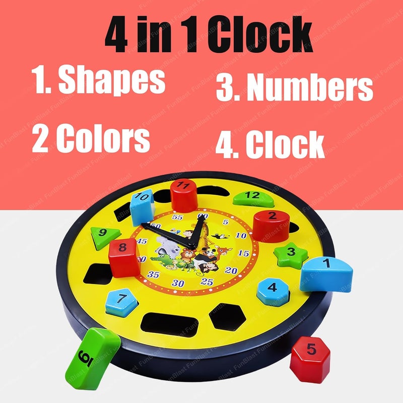FunBlast ساعة تعليمية للأطفال، لعبة لغز الساعة، لعبة تعليم الوقت للأطفال الصغار، لعبة تعليم الأشكال والأرقام للأطفال، ألعاب ساعة تعليمية للأطفال من 2، 3، 4+ سنوات، الأولاد، البنات - متعددة الألوان - Image 3