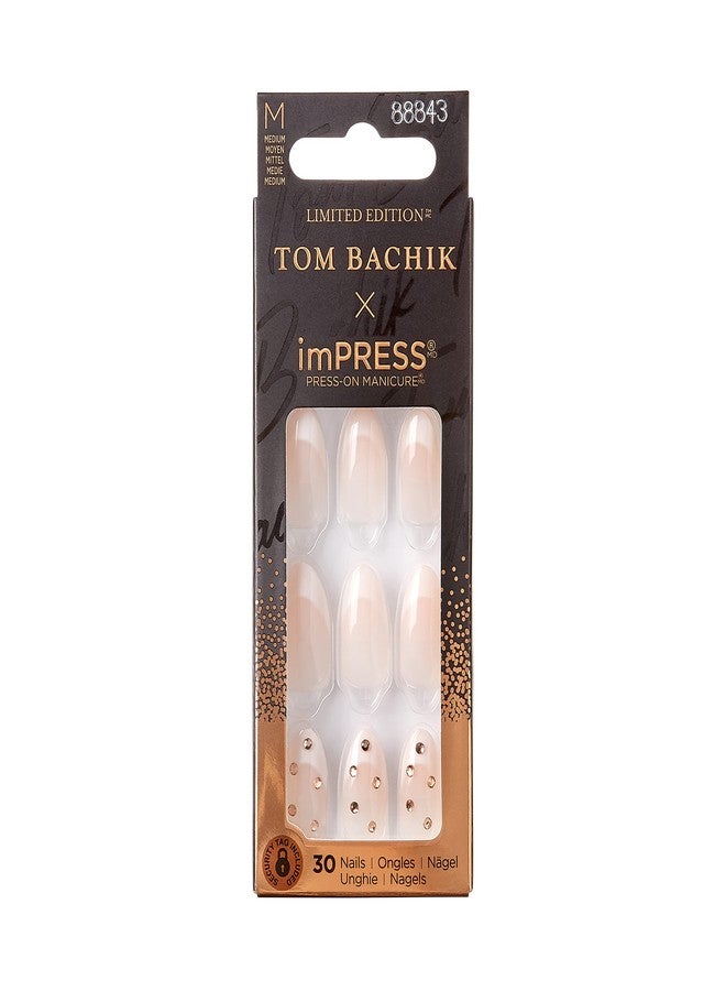Impress KISS TOM BACHIK x imPRESS Press-On Manicure Nail Kit, Style "You Fancy Huh" Medium Almond Neutral Press-On Nails, Includes Prep Pad, Mini Nail File, Cuticle Stick, & 30 Fake Nails - Image 1