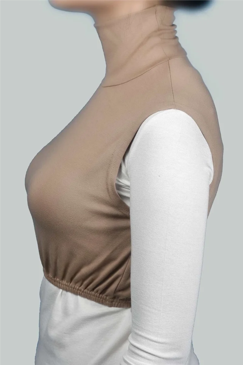 Altobeh Zero Sleeve Turtleneck Full Neck Lycra Combed Cotton Women's Half Body - Dark Beige